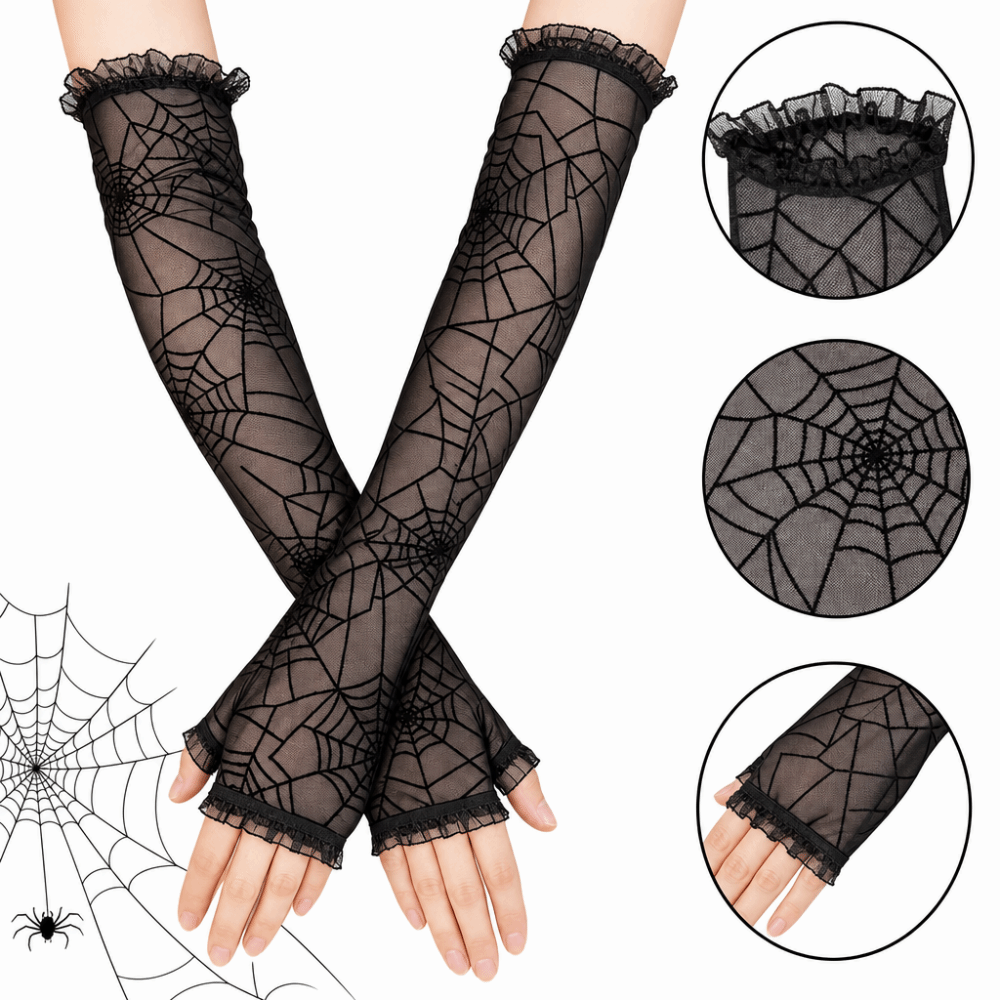 Fingerless Glove Knit - Gothic Spider Web Lace Fingerless Gloves