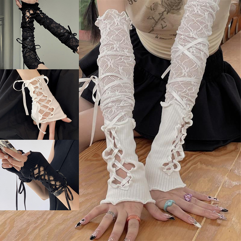 Women Lace‑Up Fingerless Arm S - مراجعة Fingerless Glove Knit وسعره