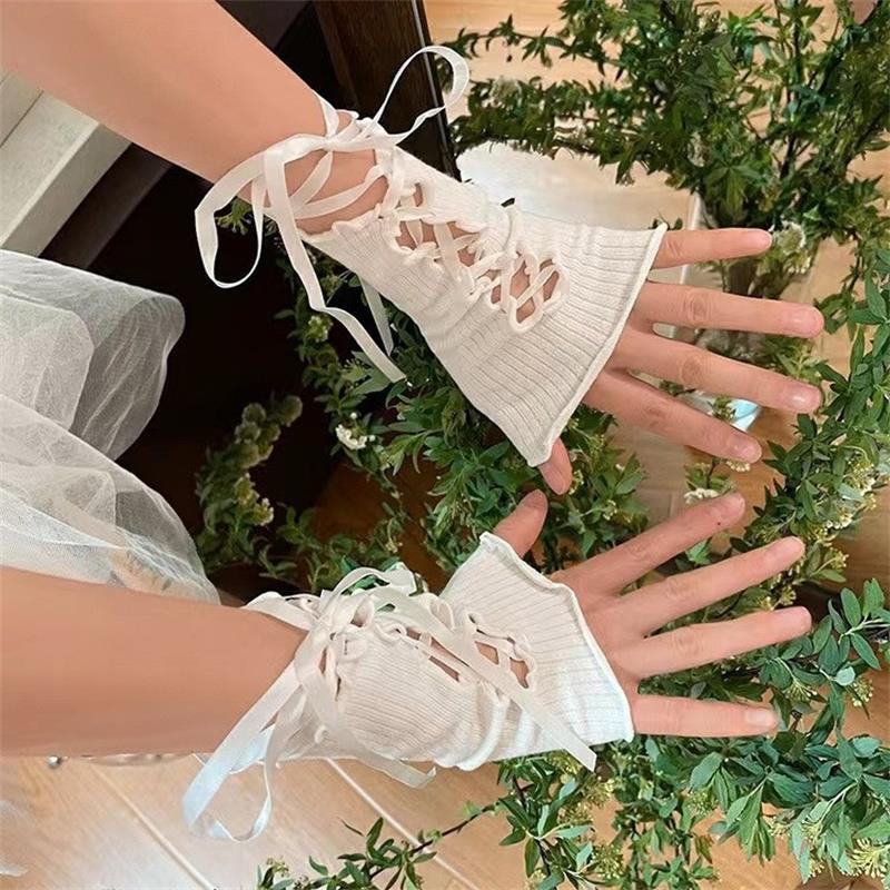 Women Lace‑Up Fingerless Arm S - مراجعة Fingerless Glove Knit وسعره