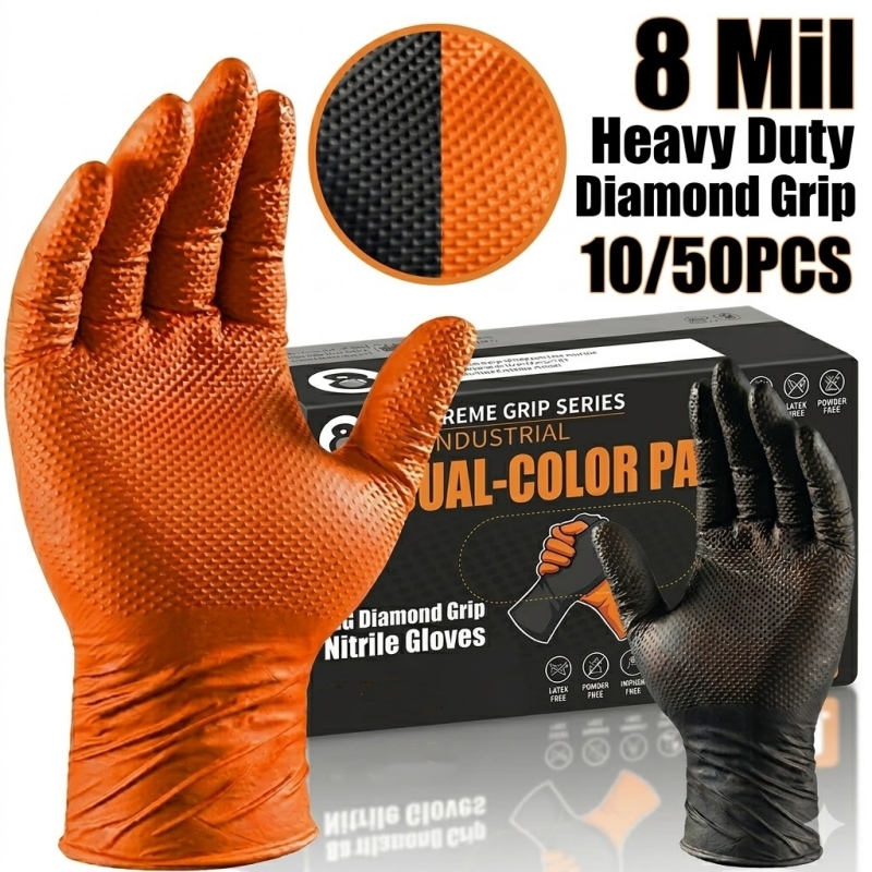 Heavy Duty Orange Nitrile Glov - مراجعة Nitrile Mechanic Glove وسعره