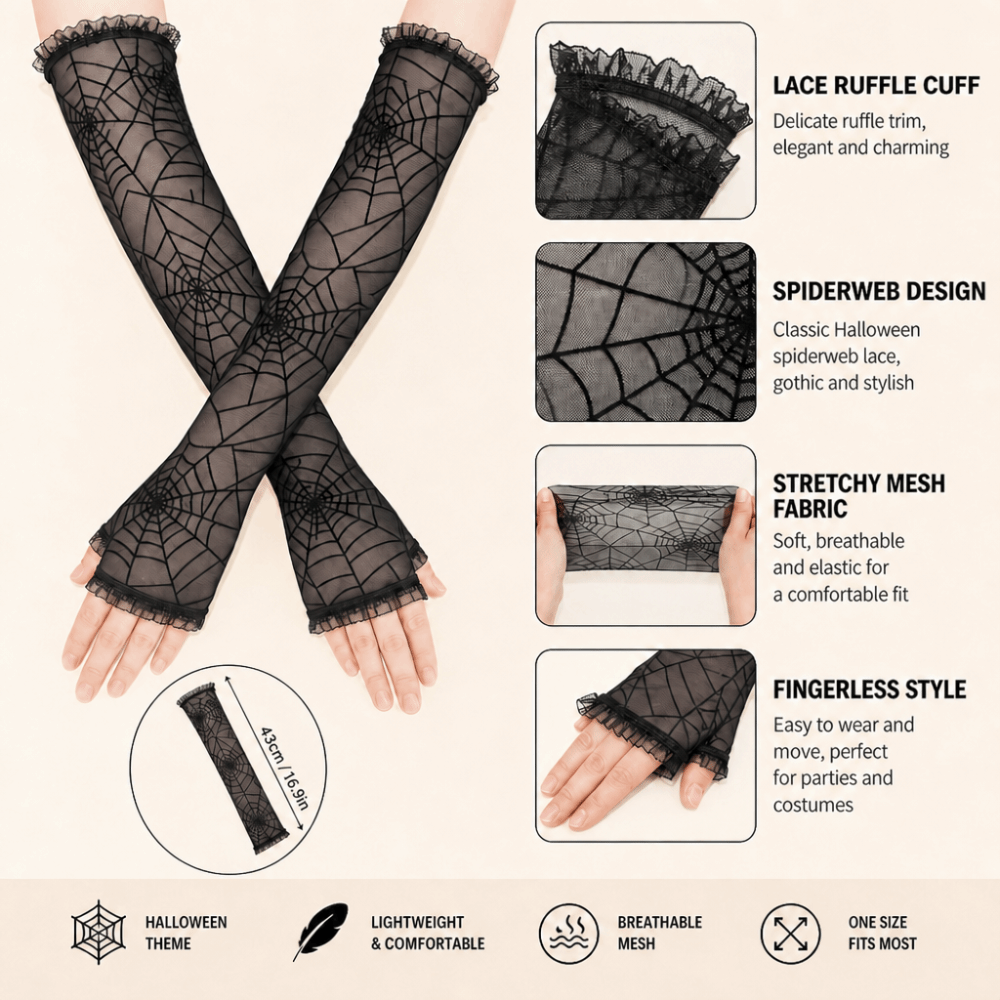 Gothic Spider Web Lace Fingerl - مراجعة Fingerless Glove Knit وسعره