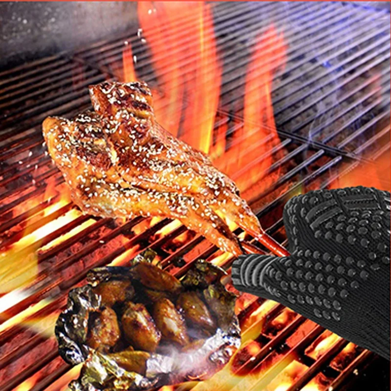 Flame Retardant Non-slip BBQ F - مراجعة Oven Mitt Silicone وسعره
