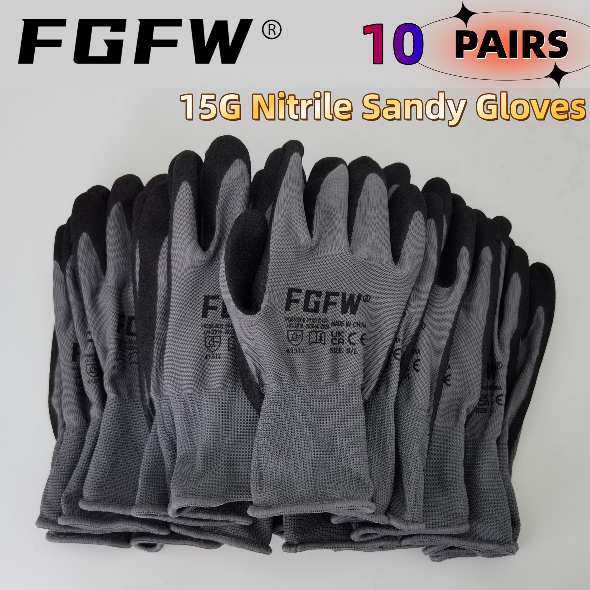 FGFW 10 Pairs Gray Nitrile San - مراجعة Nitrile Mechanic Glove وسعره