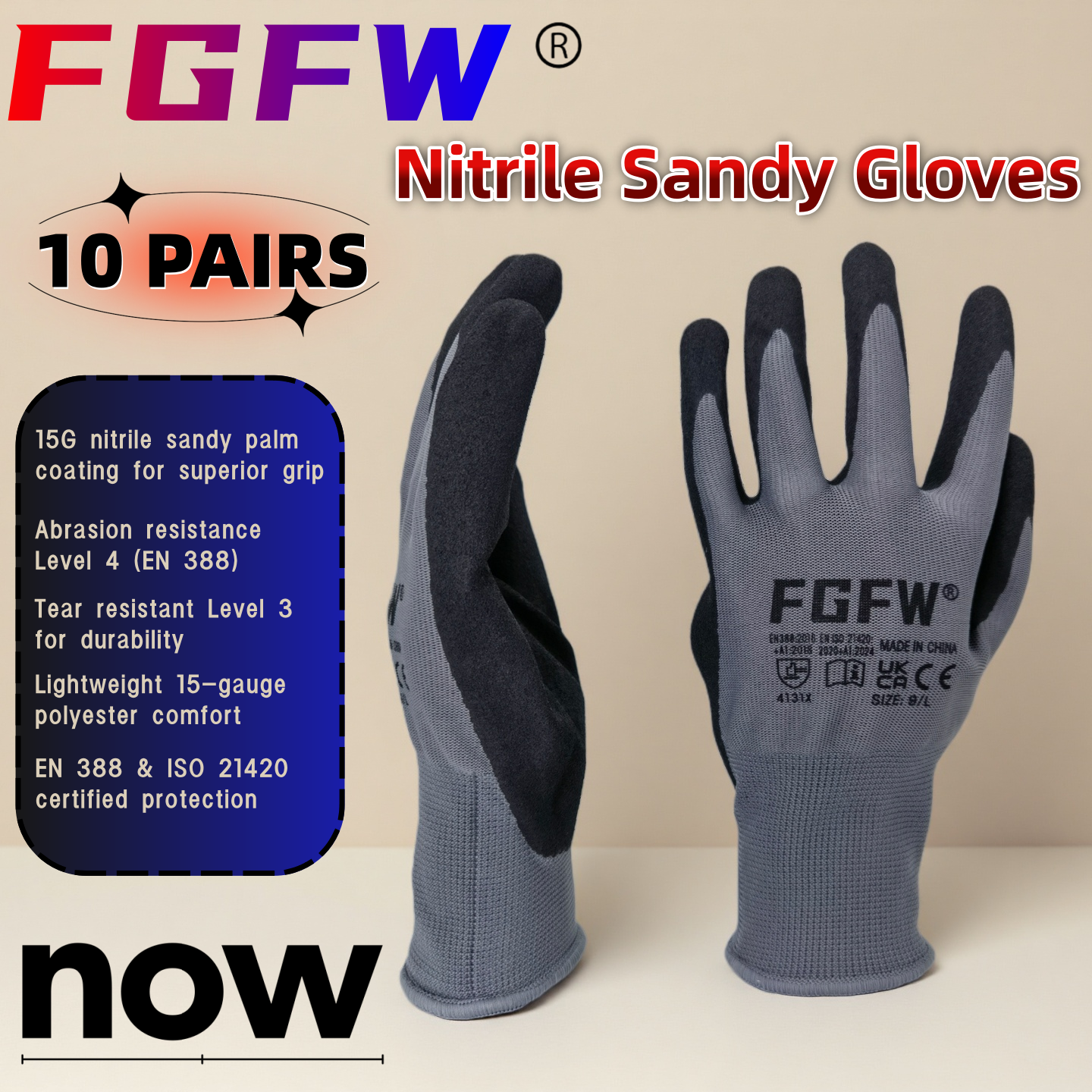 FGFW 10 Pairs Gray Nitrile San - مراجعة Nitrile Mechanic Glove وسعره