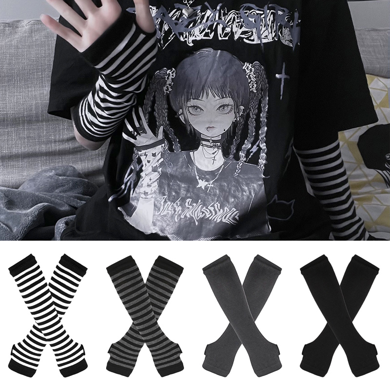 Women Long Sleeve Gothic Strip - مراجعة Fingerless Glove Knit وسعره